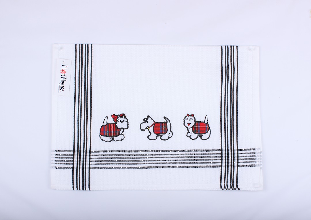 "Scotty dog" embroidered tea towel. Code: T/T-SCOT. image 0